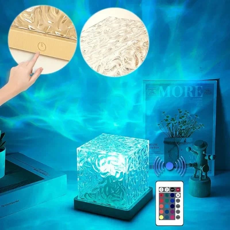 16 Colors Crystal Cube Ambient Light | RGB Water Ripple Lamp Projector with Remote Control | Dynamic Underwater Effect Mood Light for Bedroom, Living Room & Home Decor
