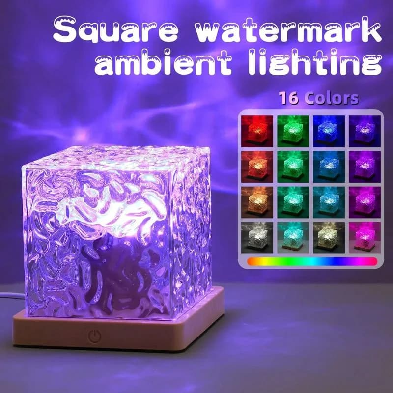 16 Colors Crystal Cube Ambient Light | RGB Water Ripple Lamp Projector with Remote Control | Dynamic Underwater Effect Mood Light for Bedroom, Living Room & Home Decor