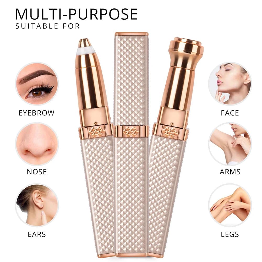 2-in-1 Flawless Facial Hair Remover & Eyebrow Trimmer | USB Rechargeable, Painless & Portable | Pink  Color