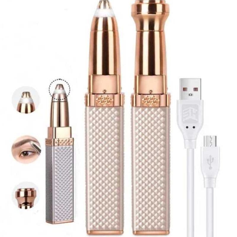 2-in-1 Flawless Facial Hair Remover & Eyebrow Trimmer | USB Rechargeable, Painless & Portable | White