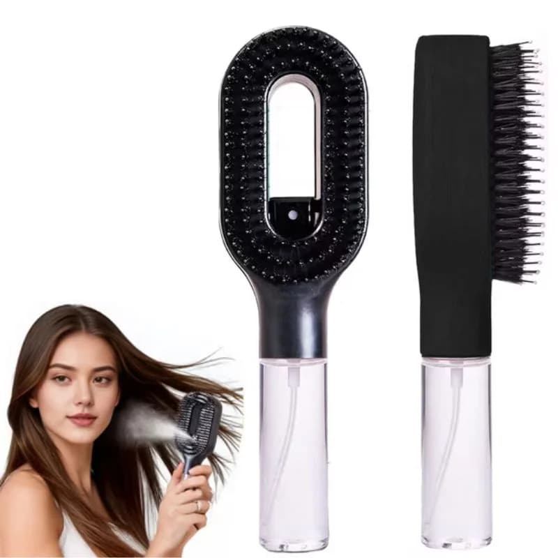2-in-1 Misting Hair Brush with Water Spray Bottle | Fine Mist Detangling Brush for Curly, Wavy & Straight Hair | Wet & Dry Styling Brush | Portable Anti-Frizz Hair Comb