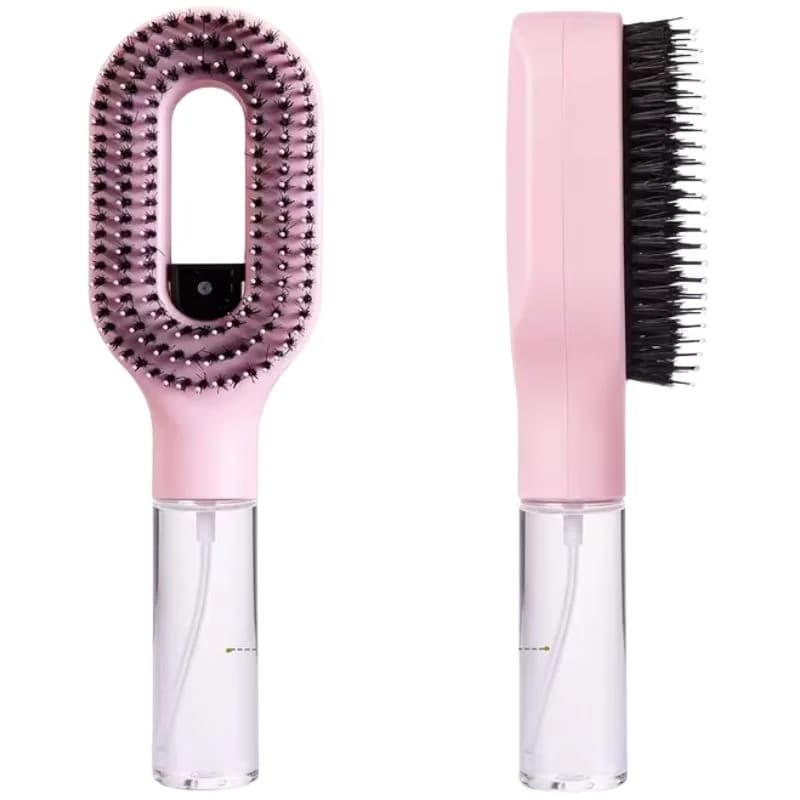 2-in-1 Misting Hair Brush with Water Spray Bottle | Fine Mist Detangling Brush for Curly, Wavy & Straight Hair | Wet & Dry Styling Brush | Portable Anti-Frizz Hair Comb