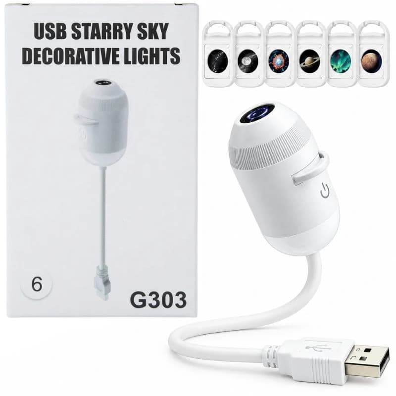 2-in-1 USB Galaxy Star Projector Night Light | 6 Projection Lenses | Adjustable Brightness Starry Sky & Night Lamp