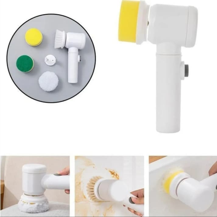 5-in-1 Rechargeable Magic Brush | Handheld Electric Scrubber | 360° Rotating with 3 Replaceable Multipurpose Brush Heads