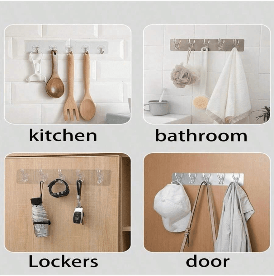 6-in-1 Heavy-Duty Self-Adhesive Wall Hooks | Waterproof Transparent Hooks