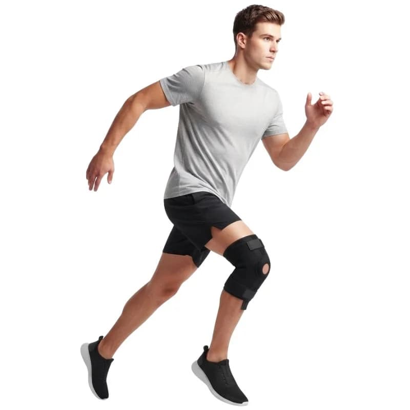 Adjustable Open Patella Knee Support Brace | Compression Knee Wrap with 3 Velcro Straps | Joint & Patella Support for Gym, Running & Sports | Black