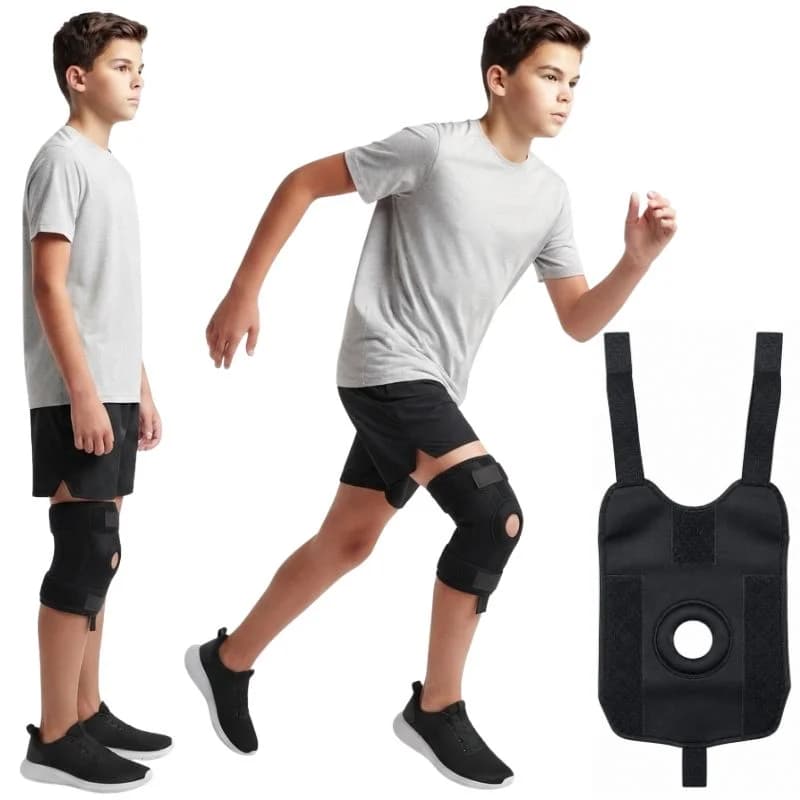 Adjustable Open Patella Knee Support Brace | Compression Knee Wrap with 3 Velcro Straps | Joint & Patella Support for Gym, Running & Sports | Black