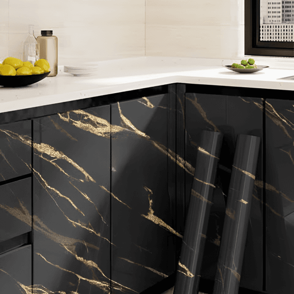 Black & Gold | Marble Sheet Sticker 60x200cm | Waterproof Self-Adhesive PVC Wallpaper for Furniture Walls