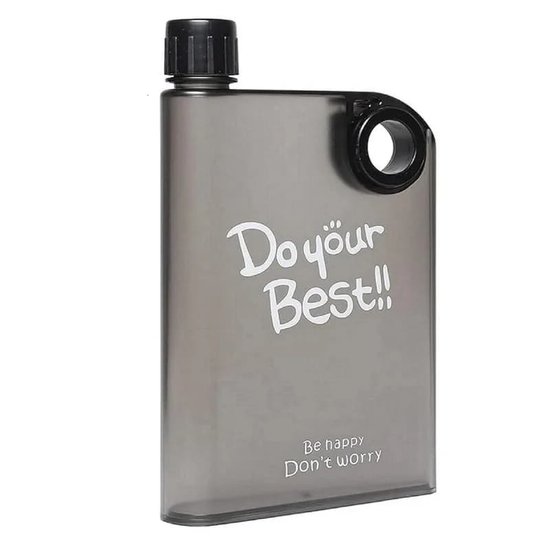 Black Ultra Slim Notebook Style Water Bottle 380ml | Portable Memo Bottle for Travel, School & Office