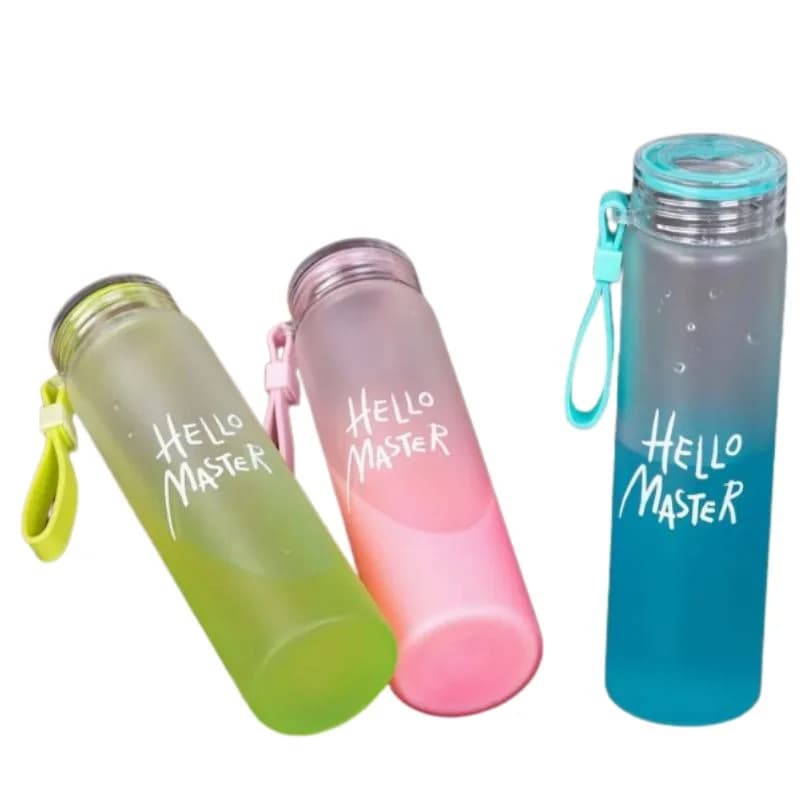 Blue Frosted Glass Water Bottle  |  Leak-Proof Insulated Bottle with Hello Master Decal Logo | 400ml