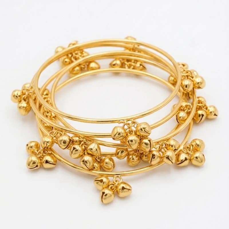 Brass Gold Kashmiri Ghunghroo Bangles Set of 4 Pcs | Traditional Oxidized Indian Festival & Mehndi Jewelry