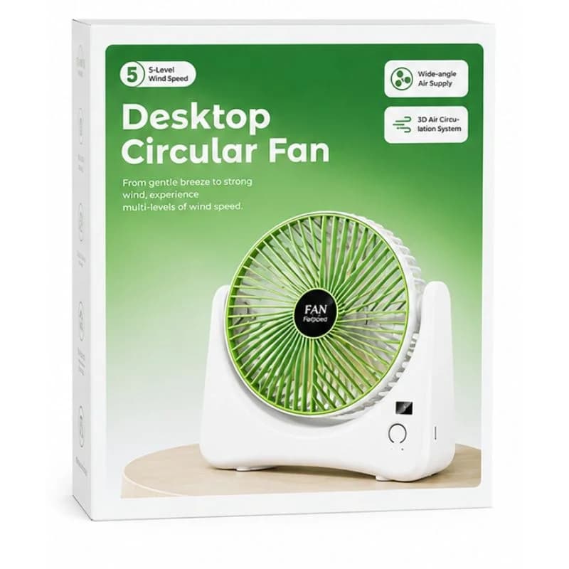 Circular Rechargeable Desktop  Fan | Model QL-01 | 3 Speed Personal Cooling Fan | Quiet Air Circulator for Home, Office & Travel | Random Color