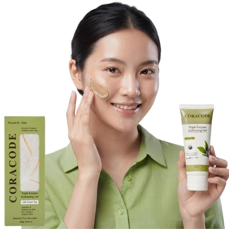 Coracode Triple Enzyme Exfoliating Gel With Green Tea | Facial Exfoliating Gel for Dead Skin & Skin Texture | 100g
