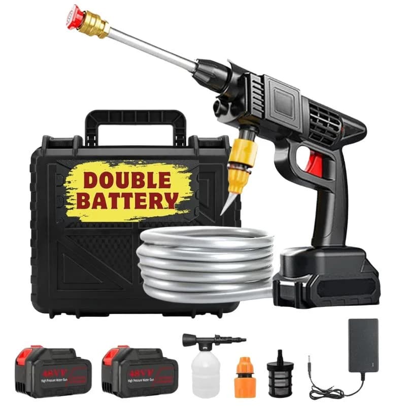 Double Battery Automatic Cordless Car Wash Spray Gun 48VF | Wireless High Pressure Foam Jet Washer | Portable Pressure Washer for Car, Bike & Home