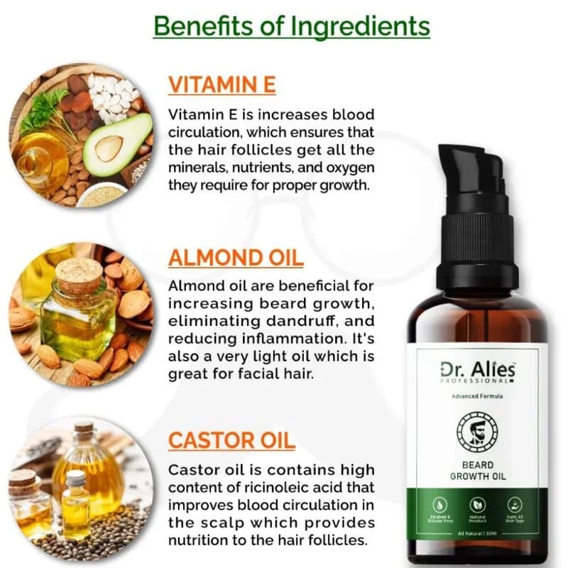 Dr. Alies Professional Beard Growth Oil | Natural Beard Care Oil for Patchy & Thin Beards | Moisturizing, Itch & Dandruff Care | 30ml