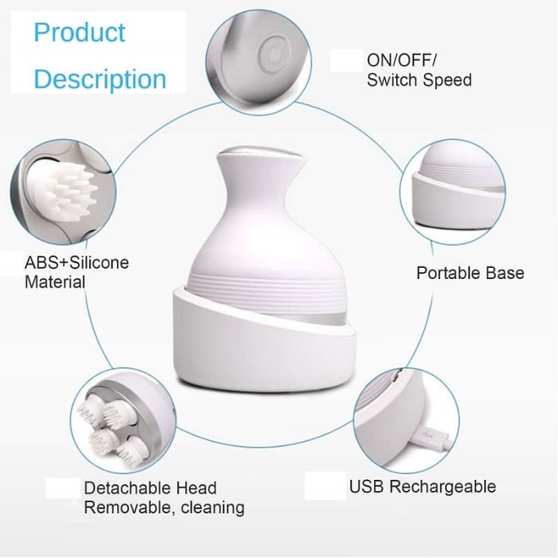 Electric Scalp Massager with 4 Clusters | Rechargeable & Full-Body Relaxation