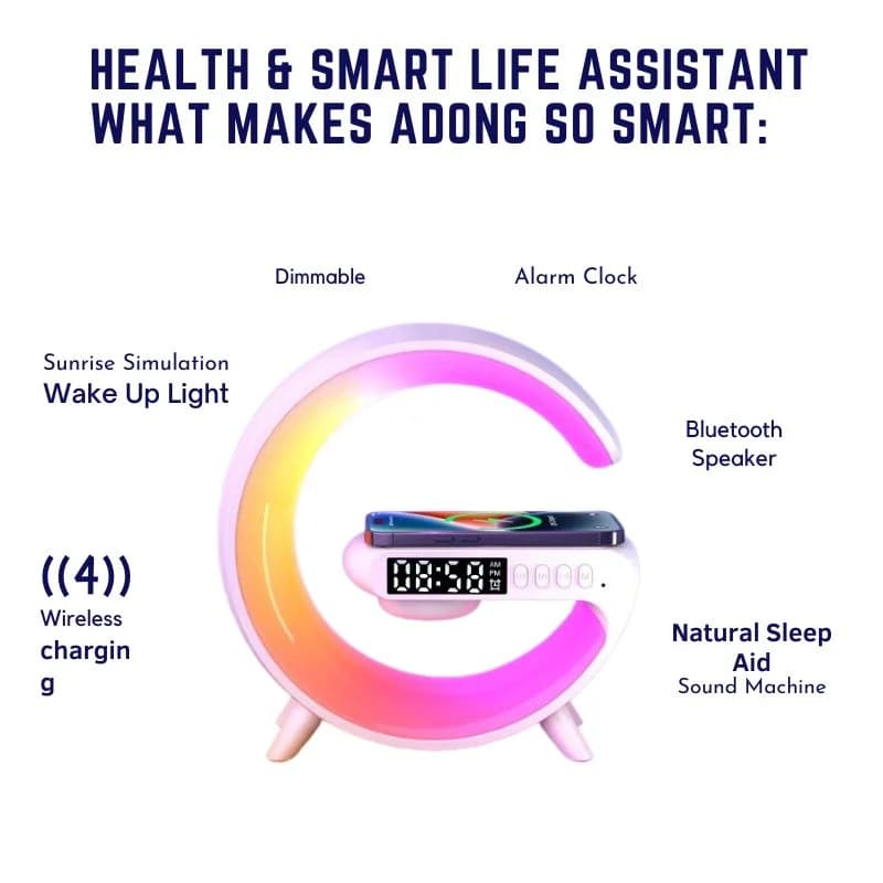G63 Bluetooth Speaker with Wireless Charger | Atmosphere Wake-Up Light | Bedside Music Lamp | Multi-Mode Lighting