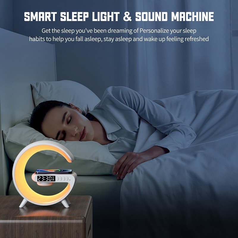 G63 Bluetooth Speaker with Wireless Charger | Atmosphere Wake-Up Light | Bedside Music Lamp | Multi-Mode Lighting