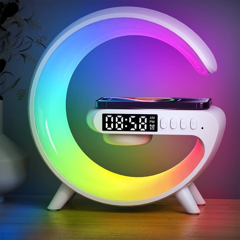 G63 Bluetooth Speaker with Wireless Charger | Atmosphere Wake-Up Light | Bedside Music Lamp | Multi-Mode Lighting