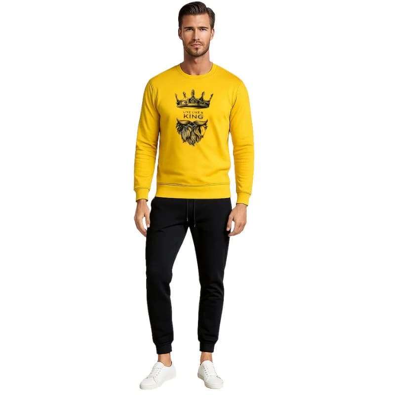 KING Printed Yellow Tracksuit Sweatshirt & Trouser | Warm & Comfortable Winter Wear | Large