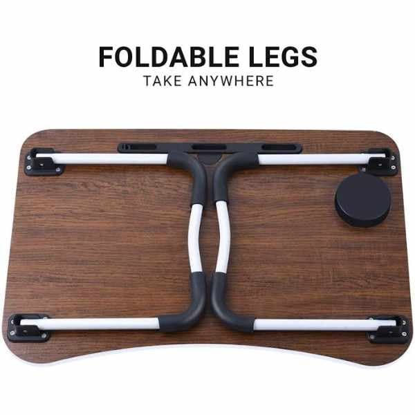 Laptop Table | Brown Color | Foldable Legs, Tablet Groove & Cup Slot | Perfect for Working, Reading, Writing, and Eating