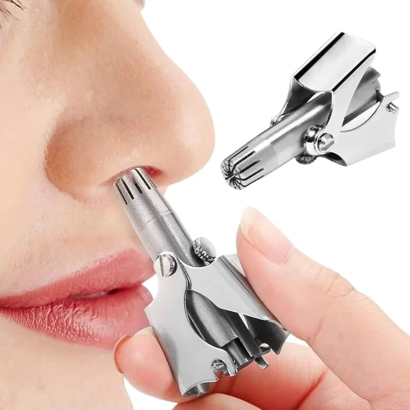 Manual Stainless Steel Nose & Ear Hair Trimmer - Painless, Battery-Free Precision Grooming Tool with Cleaning Brush