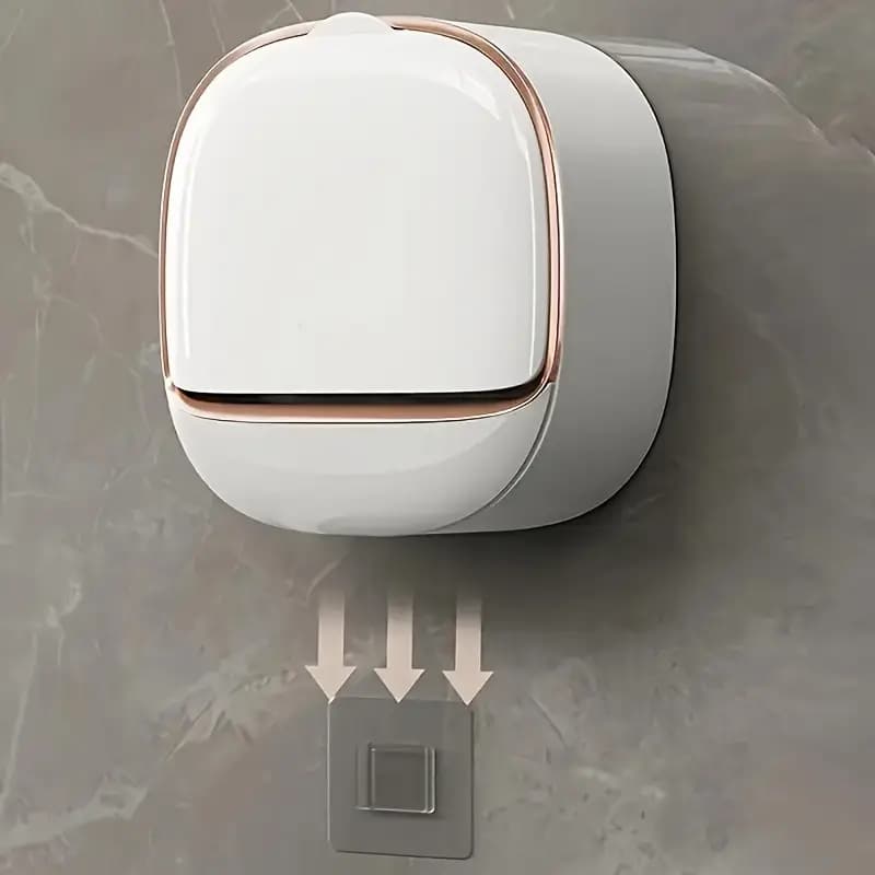 Milky White | Self-Adhesive Wall-Mounted Luxury Soap Holder with Lid and Drainage Tray