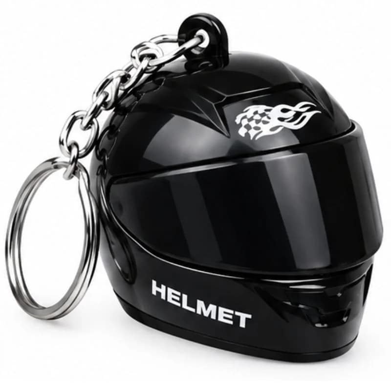 Mini Motorcycle Helmet Keychain with LED | Full Face Helmet Pendant with Movable Visor | Bike, Car & Backpack Key Ring | Random Color