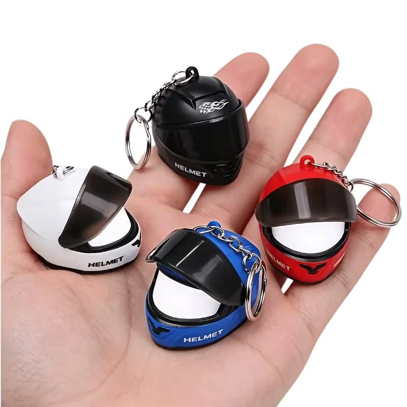 Mini Motorcycle Helmet Keychain with LED | Full Face Helmet Pendant with Movable Visor | Bike, Car & Backpack Key Ring | Random Color