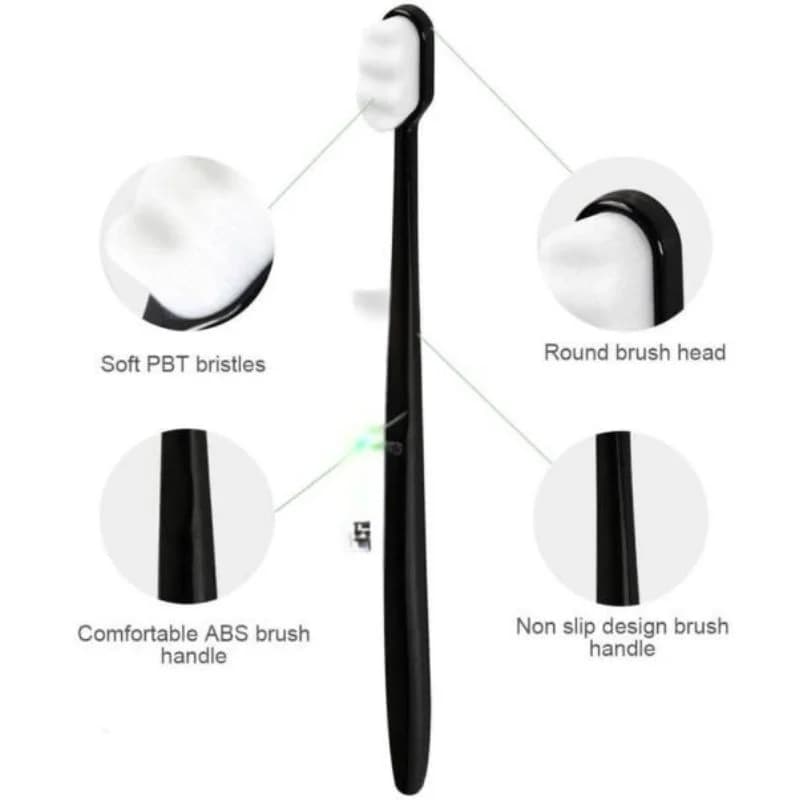 Nano Toothbrush with Travel Case | Ultra Soft Micro-Nano Bristles | For Sensitive Gums, Adults & Kids | Black