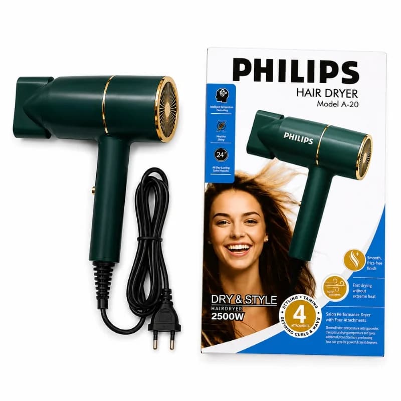 PHILIPS A-20 Hair Dryer | 2500W Salon Performance Hair Dryer | Intelligent Style Adapt Technology |  Negative Ions