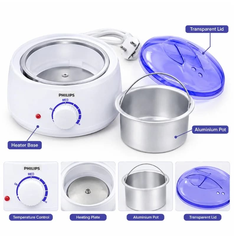 Philips professional Wax Melting Machine for Hair Removal |  Model FJF508-1 | Electric Wax Warmer with 2 Aluminum Pots | Adjustable Temperature Control up to 80°C | 100W