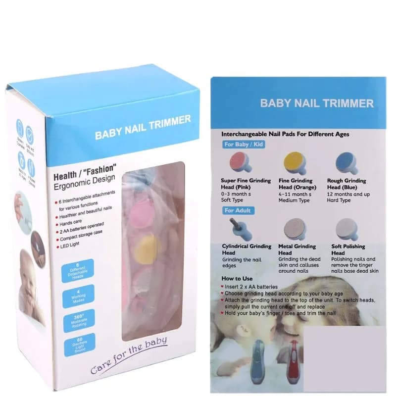 Premium 6-in-1 Electric Baby Nail Trimmer Set | Safe Infant Nail Filer & Manicure Pedicure Kit with LED Light & Storage Case | Cell Operated | Random Color