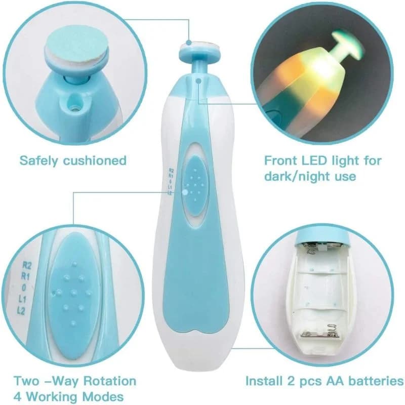 Premium 6-in-1 Electric Baby Nail Trimmer Set | Safe Infant Nail Filer & Manicure Pedicure Kit with LED Light & Storage Case | Cell Operated | Random Color