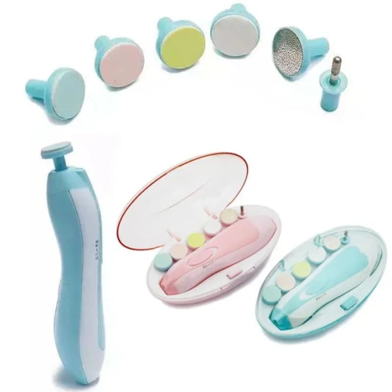 Premium 6-in-1 Electric Baby Nail Trimmer Set | Safe Infant Nail Filer & Manicure Pedicure Kit with LED Light & Storage Case | Cell Operated | Random Color