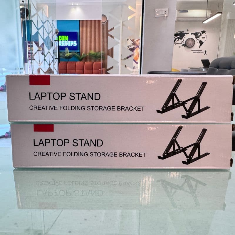 Premium Aluminum Foldable Laptop Stand | Sturdy, Adjustable, Portable | Silver & Black