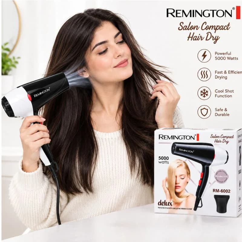 Remington Hair Dryer RM-6002 | 5000W Powerful Hair Dryer with Hot & Cool Air | 2 Speed Settings | Compact Salon Hair Styling Dryer