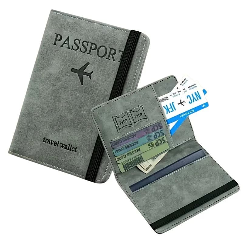RFID Blocking Passport Wallet  | PU Leather Travel Document Holder with Card & Cash Pockets | Random Color