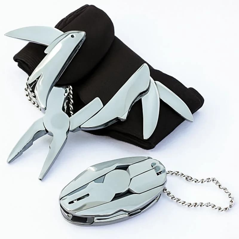 Stainless Steel Outdoor Portable Multitool Plier Knife | Mini Keychain Multi Tool with Screwdriver & Pouch | Camping, Hiking & Everyday Use