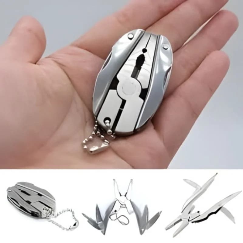 Stainless Steel Outdoor Portable Multitool Plier Knife | Mini Keychain Multi Tool with Screwdriver & Pouch | Camping, Hiking & Everyday Use