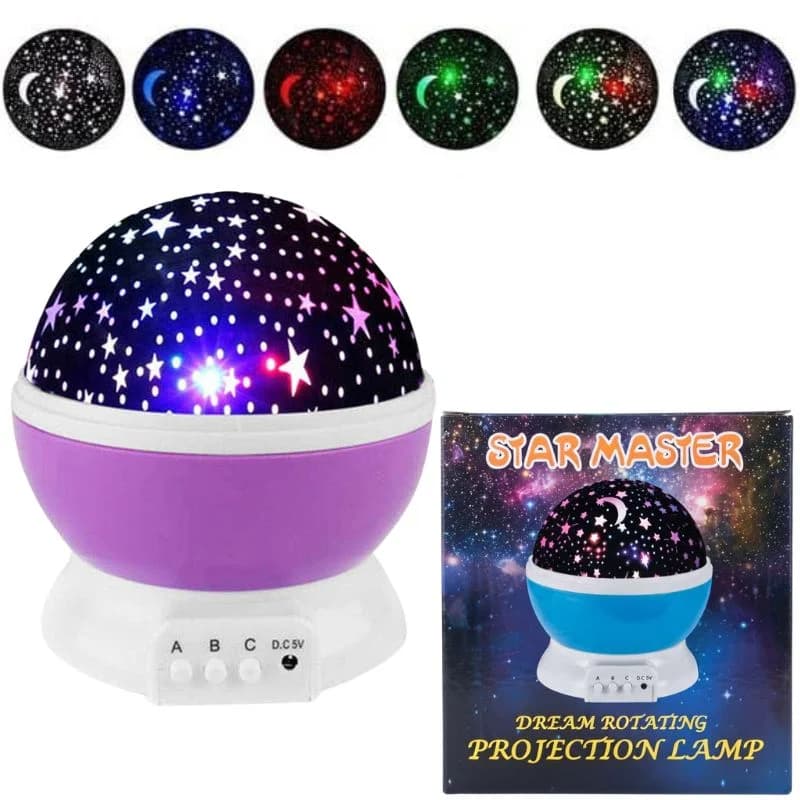 Star Master Projector Night Lamp | 360° Rotating LED Moon & Starry Sky Projector | USB & Battery Operated | Portable Night Light | Random Color