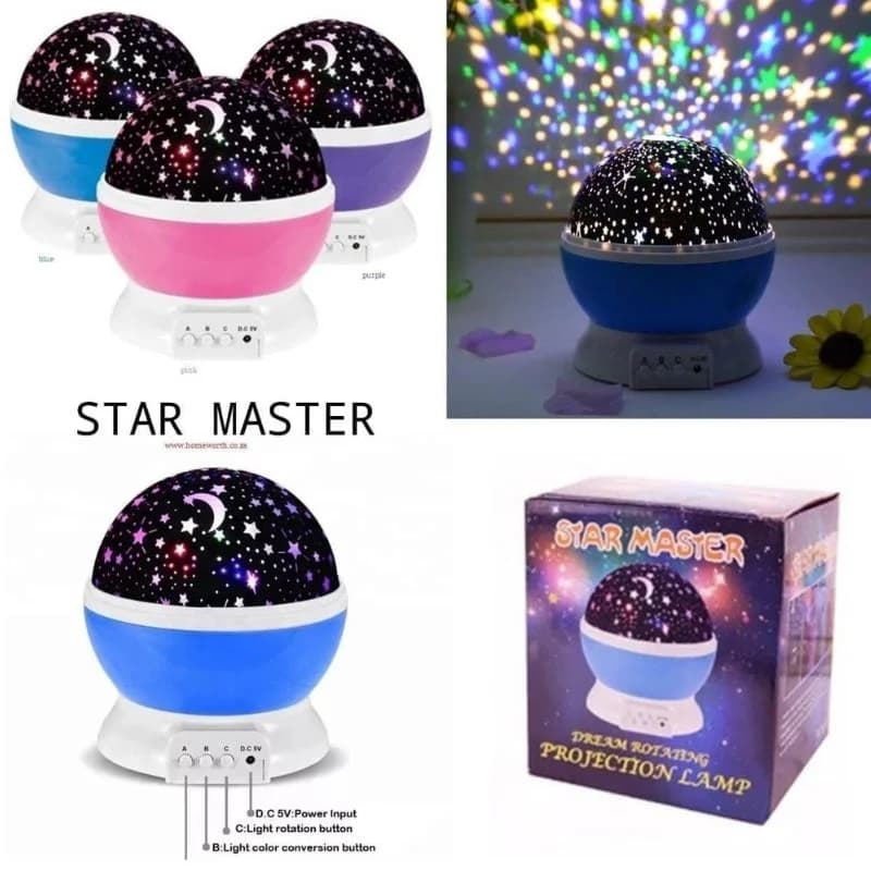 Star Master Projector Night Lamp | 360° Rotating LED Moon & Starry Sky Projector | USB & Battery Operated | Portable Night Light | Random Color