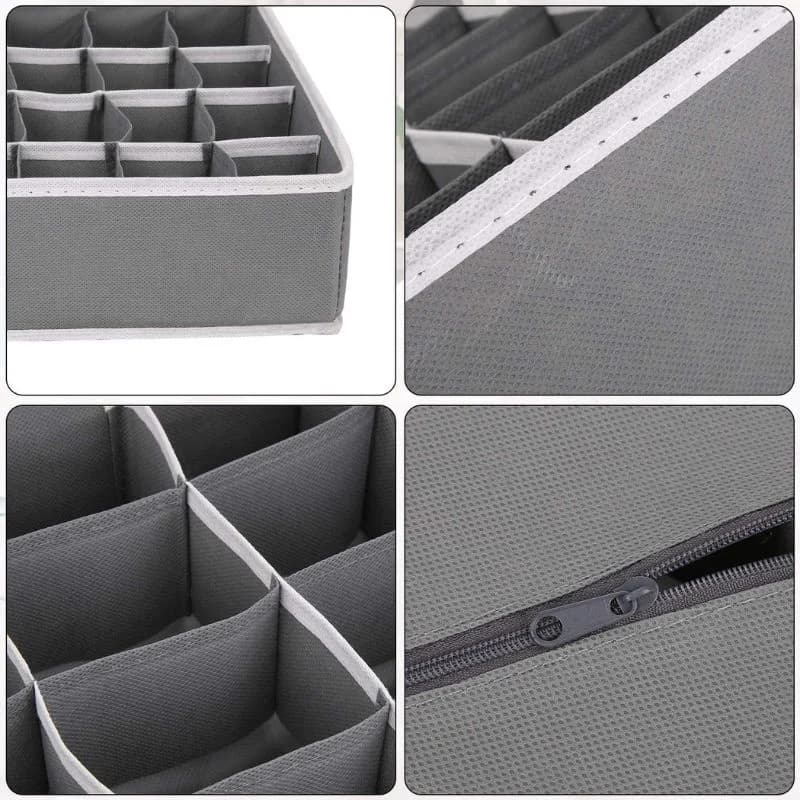 Storage Organizer with Lid | Foldable Drawer Divider | 24 Cells | Non-Woven Fabric | Random Colors