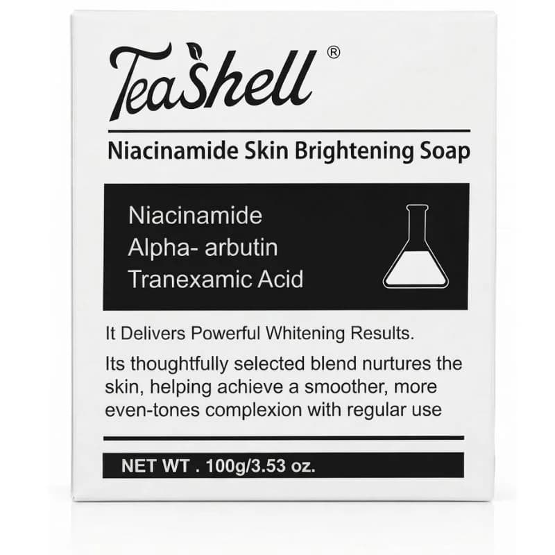 TeaShell Niacinamide Skin Brightening Soap | Face & Body Brightening Bar with Niacinamide, Alpha Arbutin & Tranexamic Acid | Deep Cleansing Formula | For Men & Women | 100g