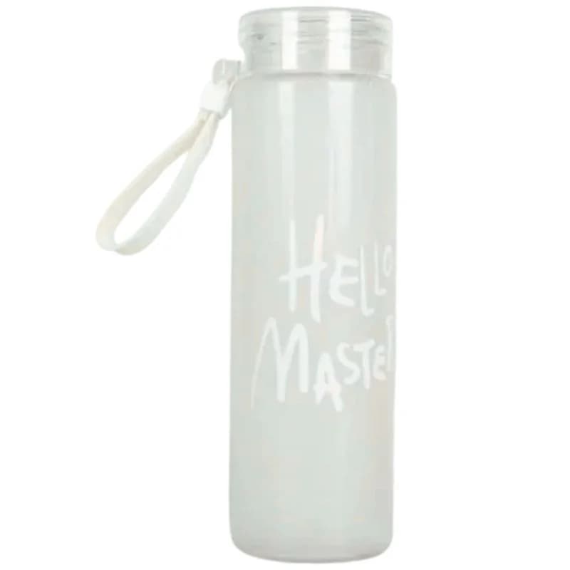 White Frosted Glass Water Bottle  |  Leak-Proof Insulated Bottle with Hello Master Decal Logo | 400ml