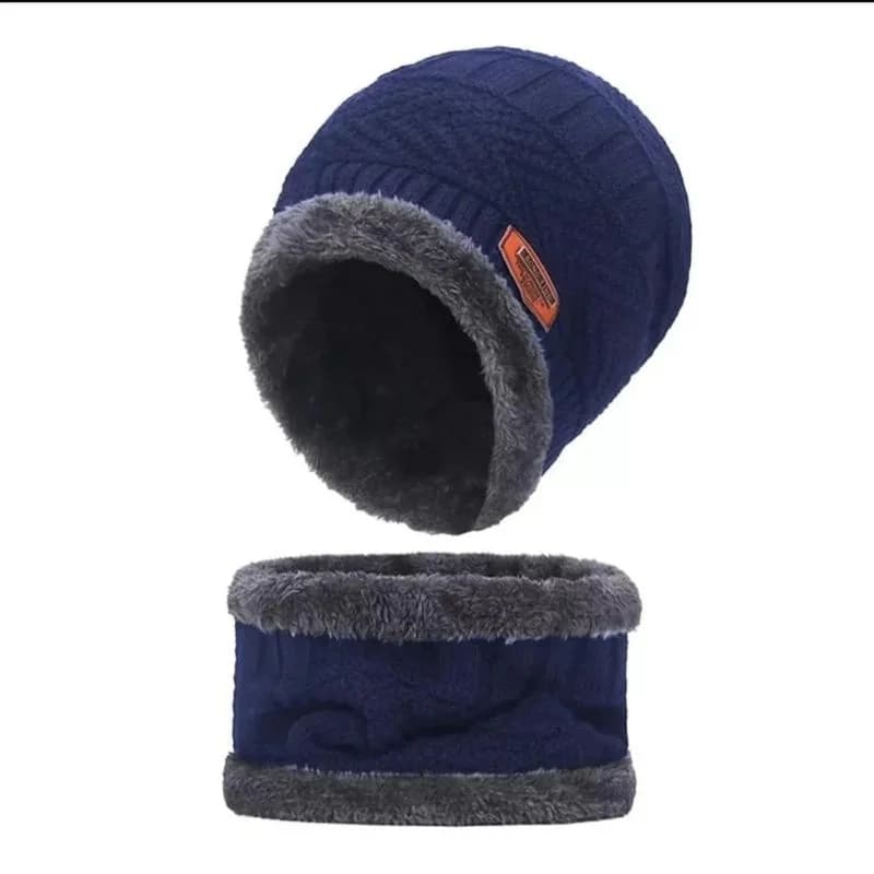 Winter Wool Cap with Neck Warmer Set | Thermal Beanie & Scarf Combo for Men and Women |  Gray