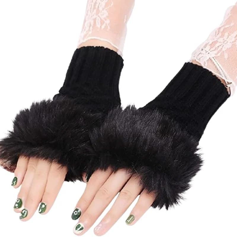 Women’s Faux Fur Fingerless Knitted Gloves | Warm Winter Hand Wrist Warmers | Soft, Stylish & Comfortable | Brown