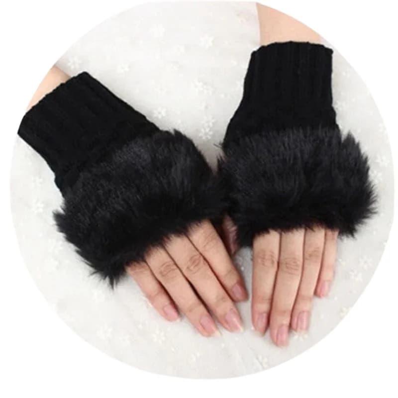 Women’s Faux Fur Fingerless Knitted Gloves | Warm Winter Hand Wrist Warmers | Soft, Stylish & Comfortable | Red