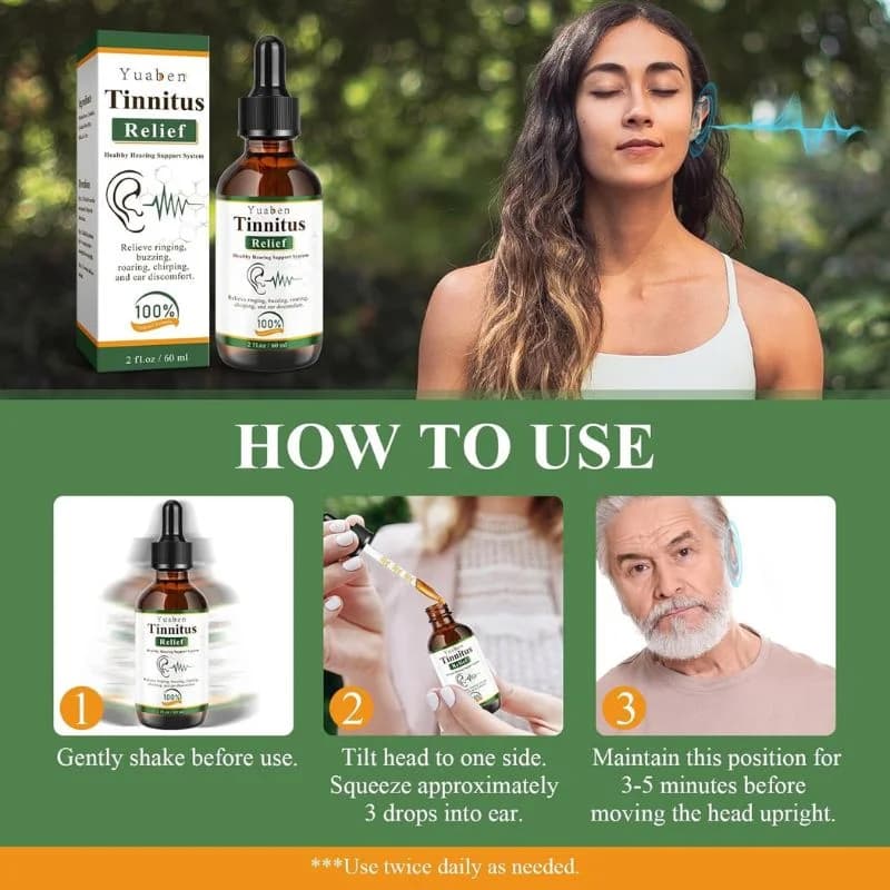 Yuaben Tinnitus Relief Drops | Healthy Hearing Support System | Ear Care Drops for Ringing, Buzzing & Ear Wellness | 60ml